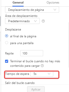 Ejemplo de configuración del tiempo de espera en Octoparse