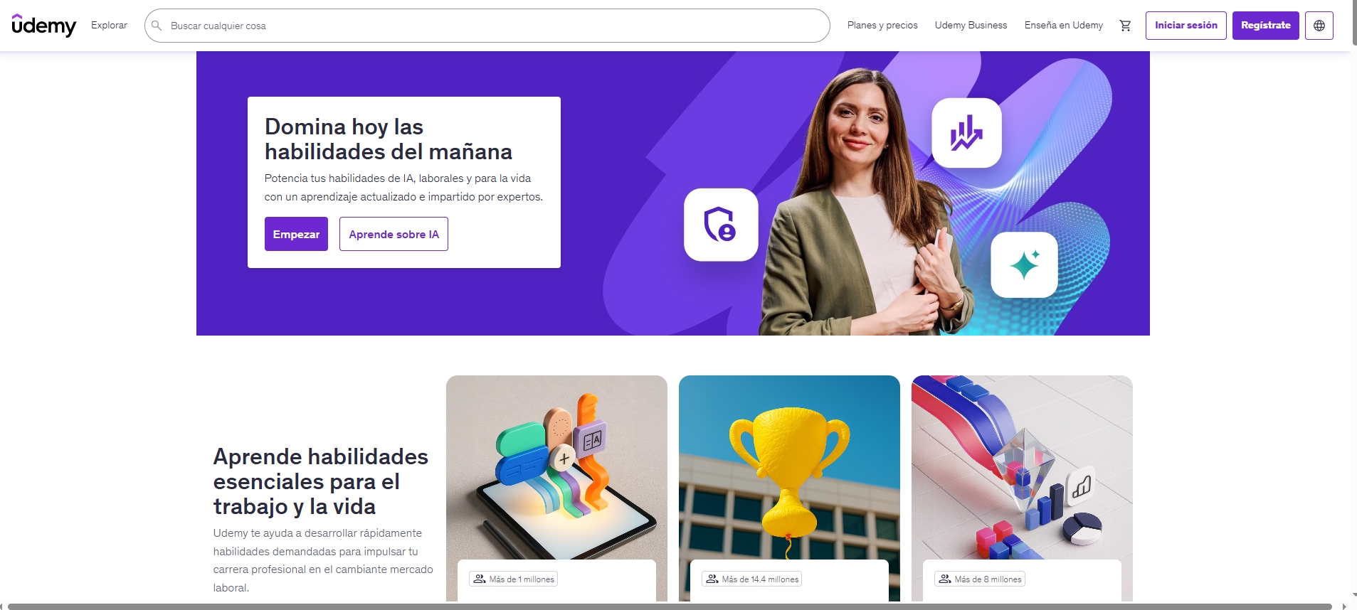 Captura de pantalla de la plataforma educativa Udemy