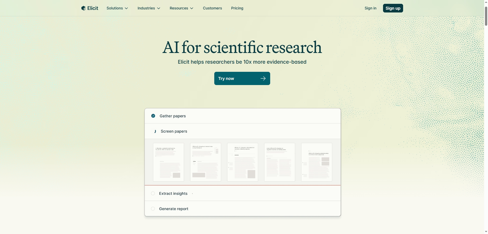 Captura de pantalla de interfaz de Elicit