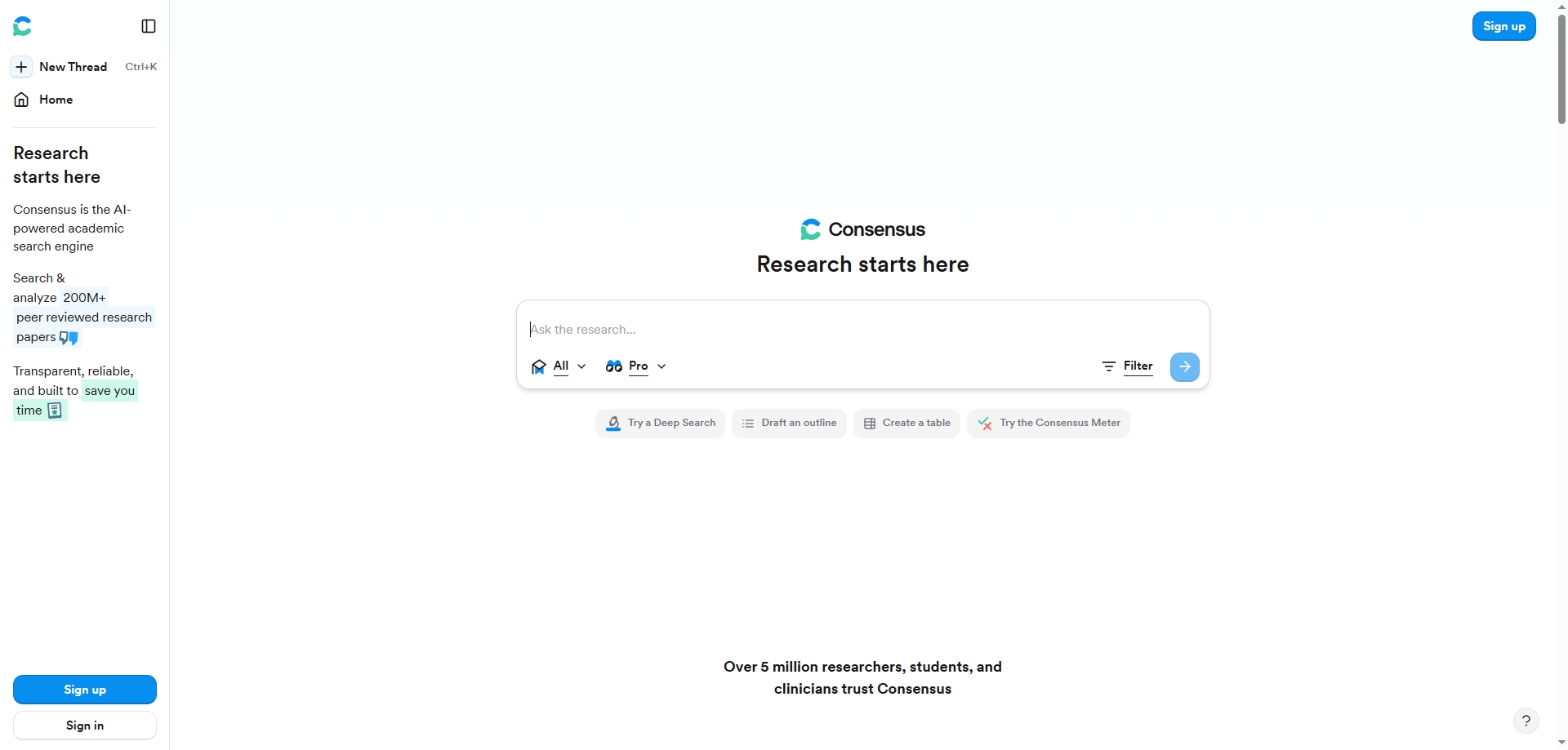 Captura de pantalla de interfaz de Consensus