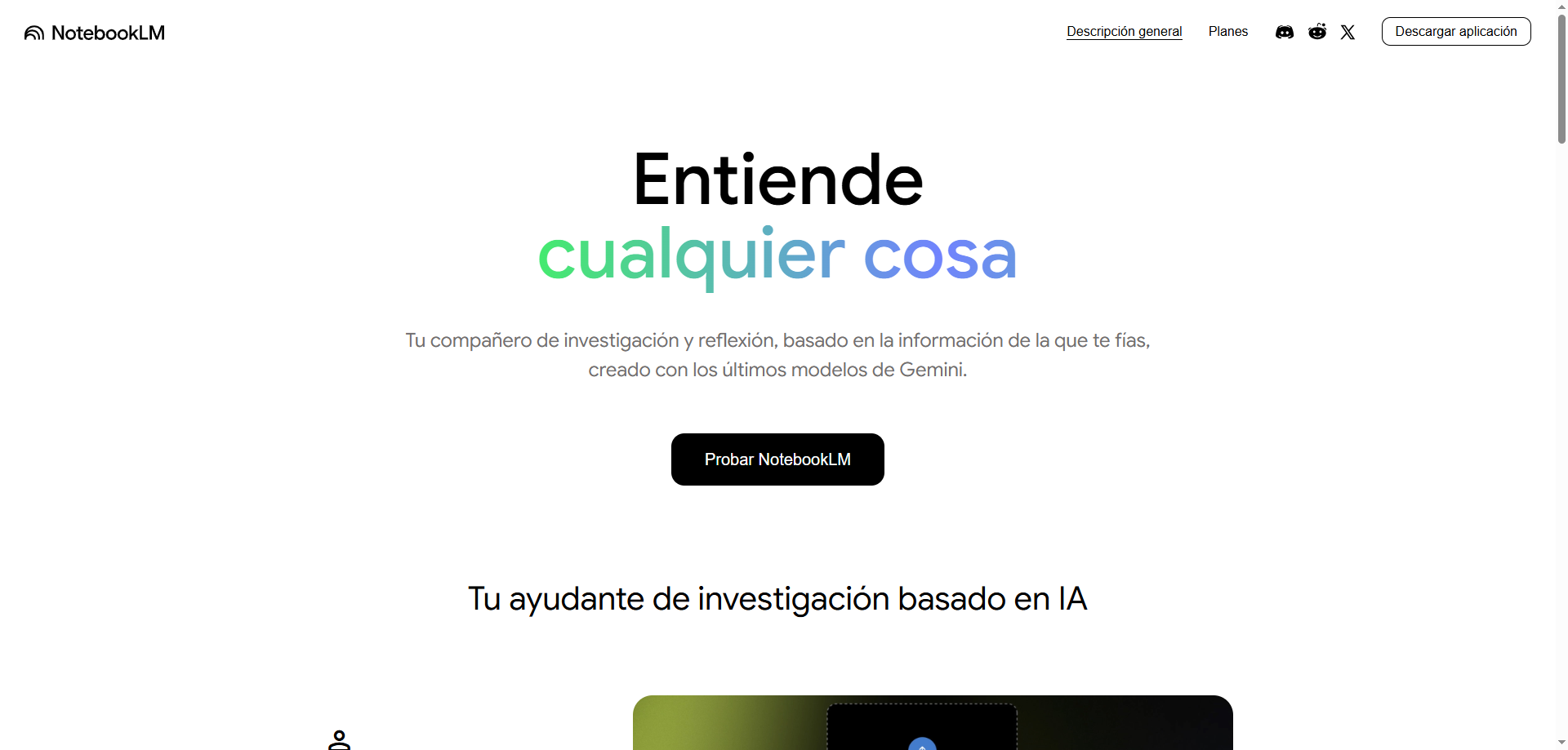 Captura de pantalla de la interfaz de NotebookLM