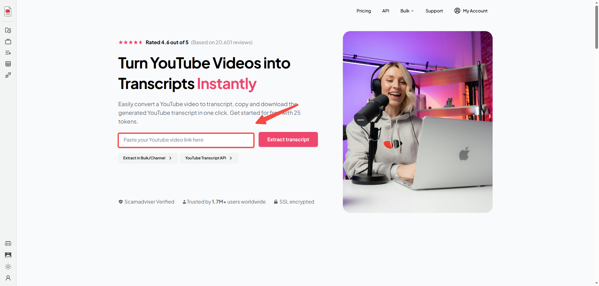 Capturas de pantalla del pasos 1 sobre el uso de la herramienta Transcripción de YouTube