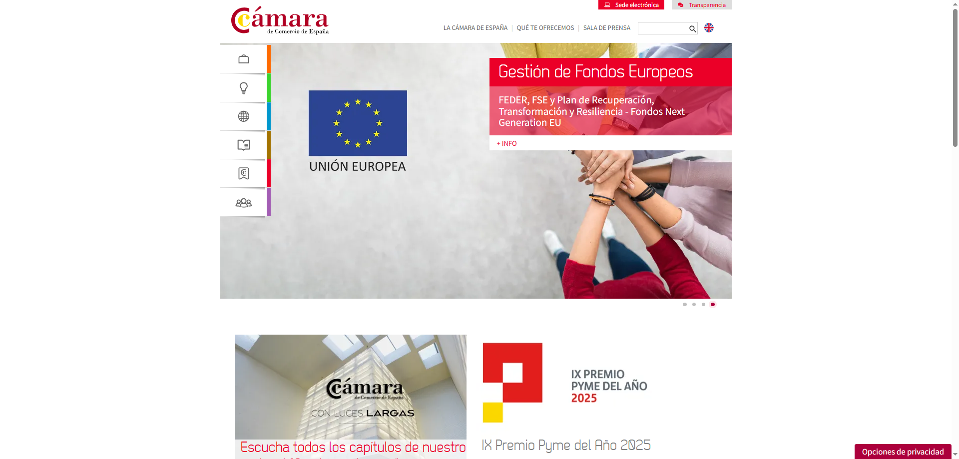 Interfaz de Cámara de Comercio de España