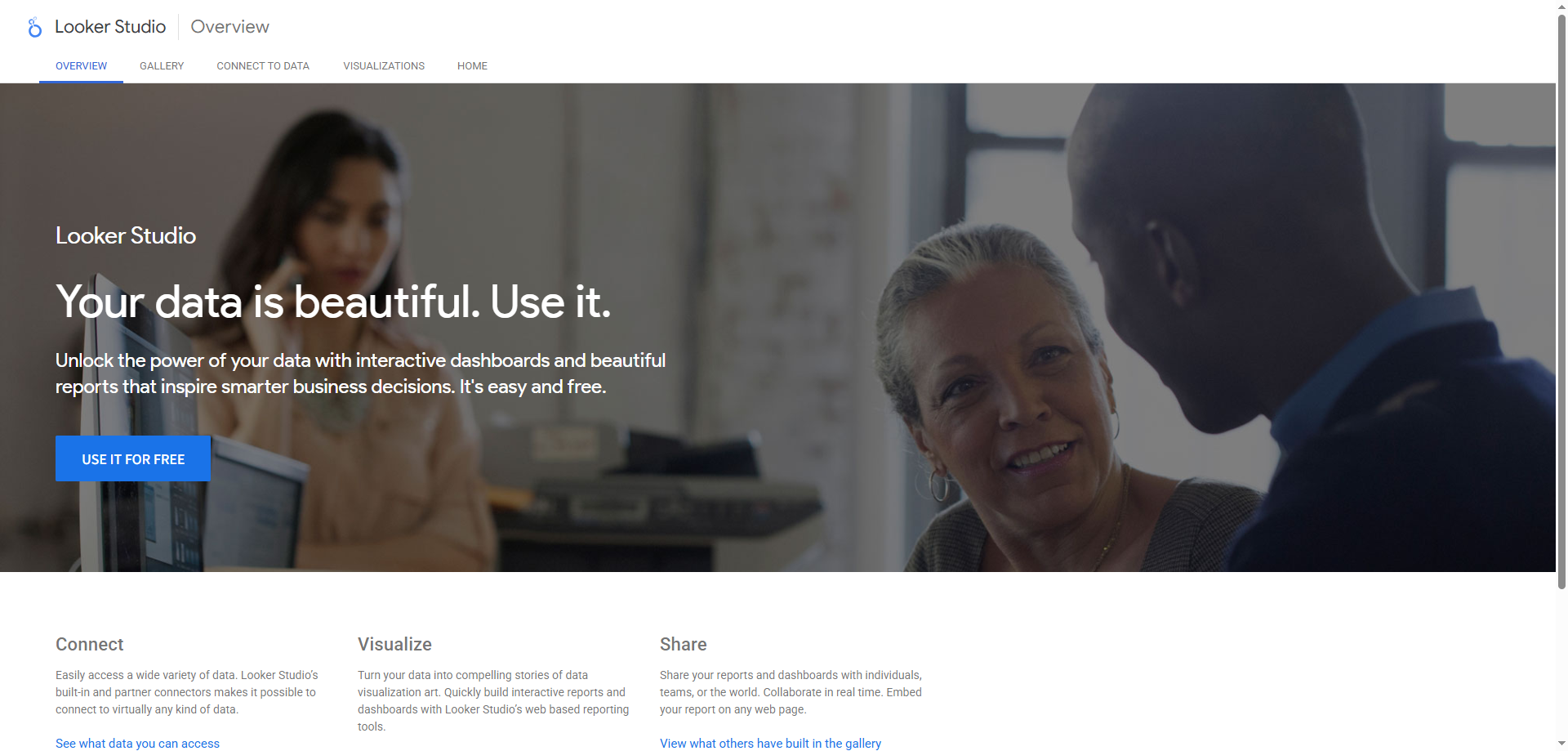 Captura de pantalla de la interfaz de Google Looker Studio