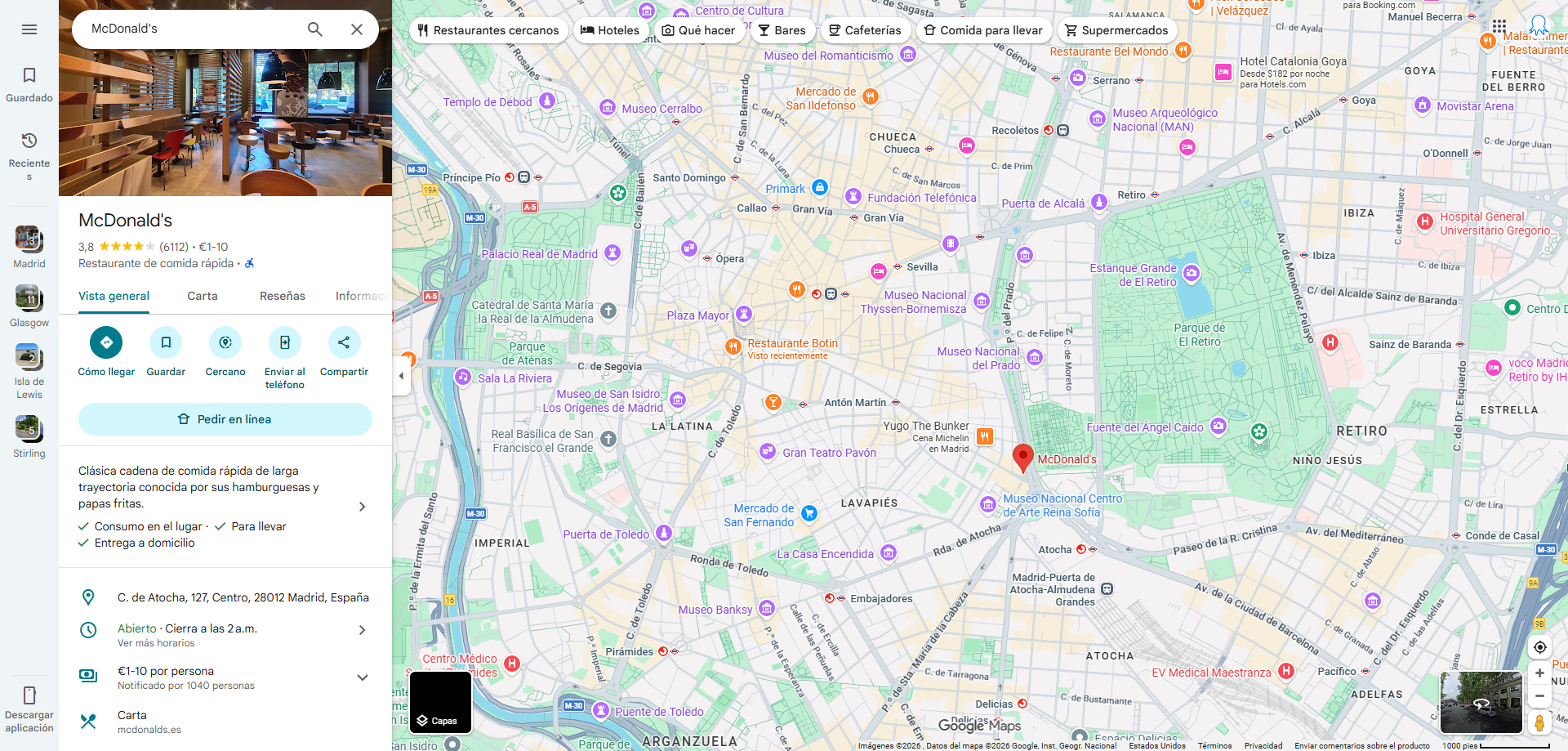 Captura de Google Maps mostrando la ficha de un negocio con mapa interactivo y reseñas visibles antes de copiar la URL para su extracción.