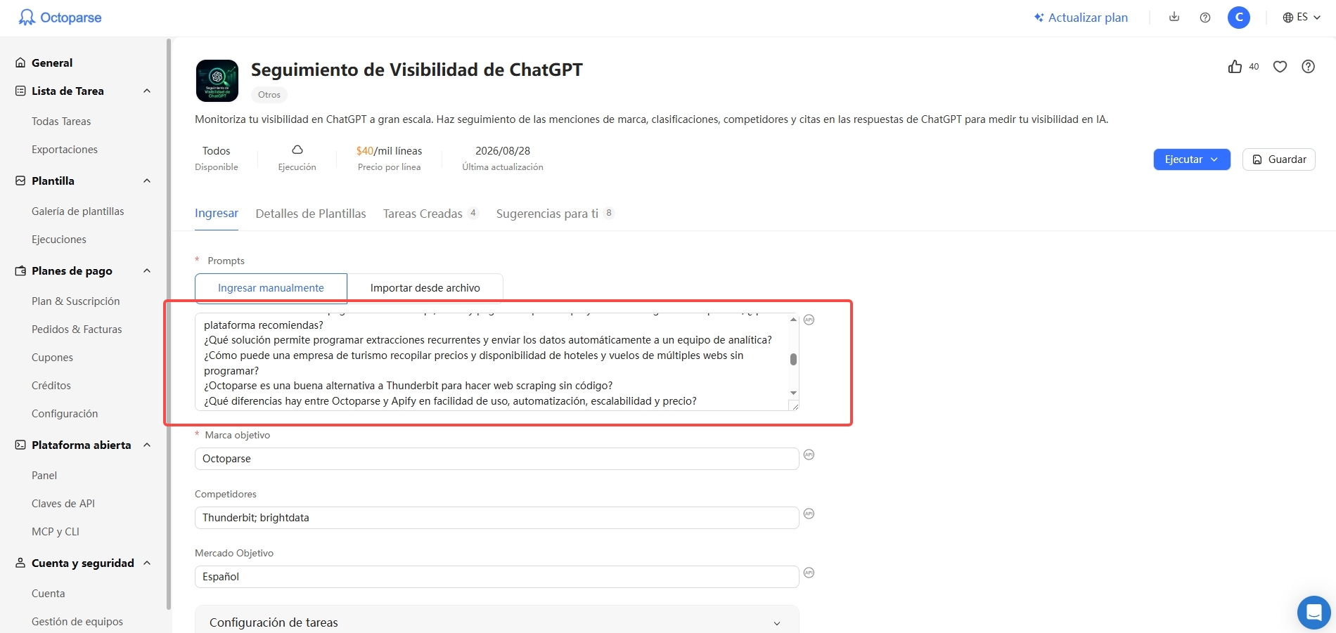 La captura de uso de plantilla de seguimiento de visibilidad de ChatGPT