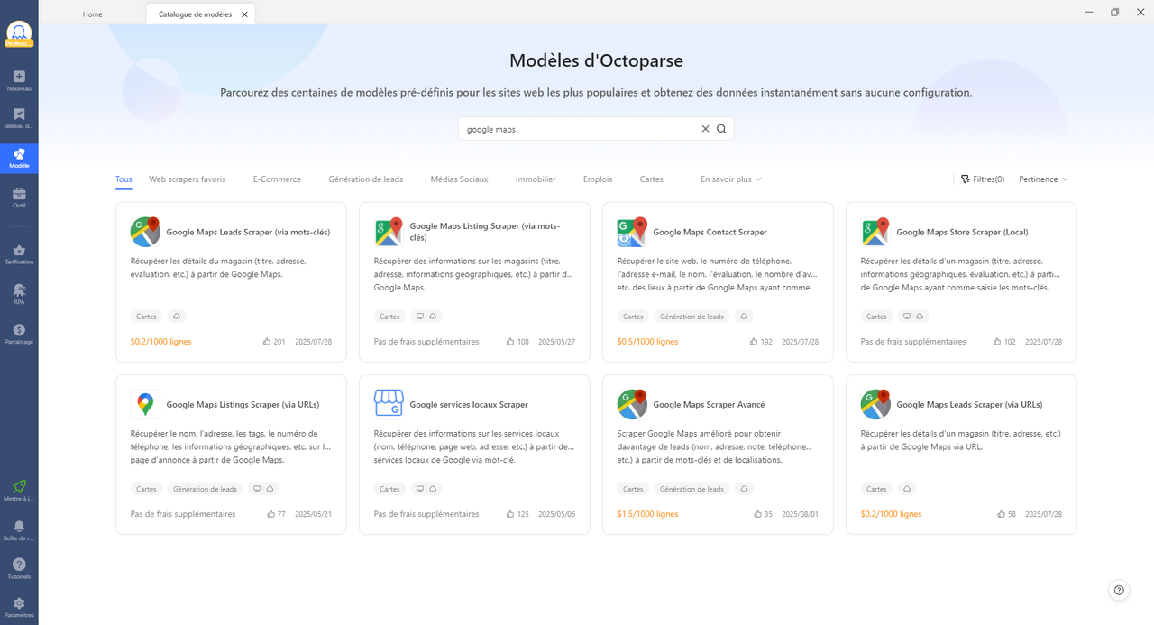 Modèles d'Octoparse