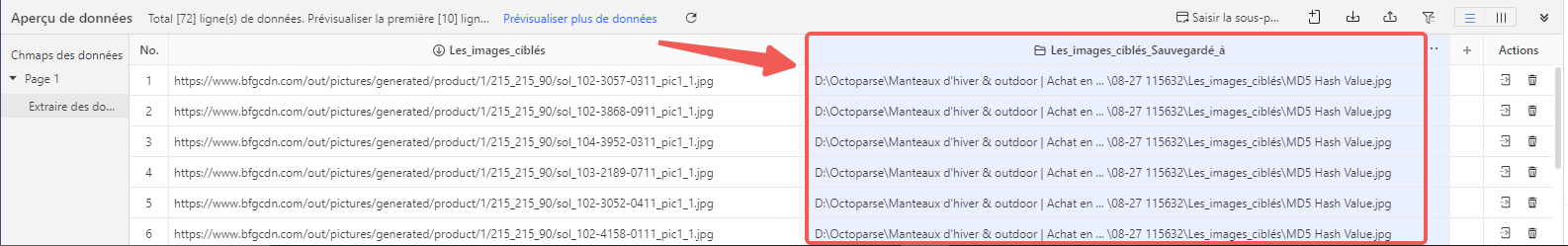 L'aperçu de données sur Octoparse