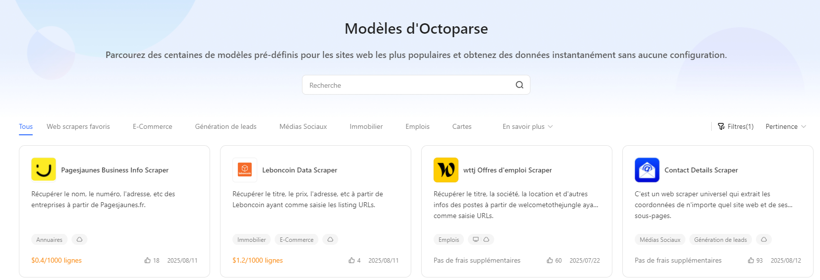 Modèles d'Octoparse