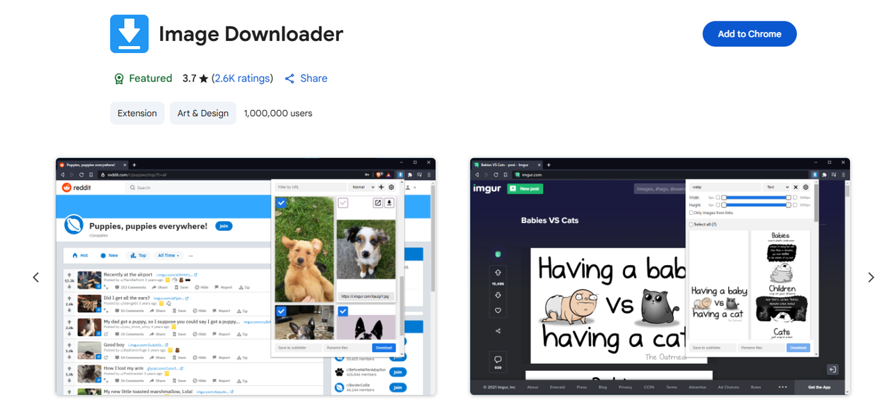 Page d'Extension pour Chrome