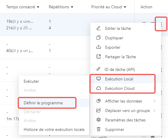Définir le programme sur Octoparse