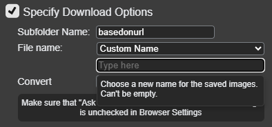 Définir le nom de fichier dans Imageye