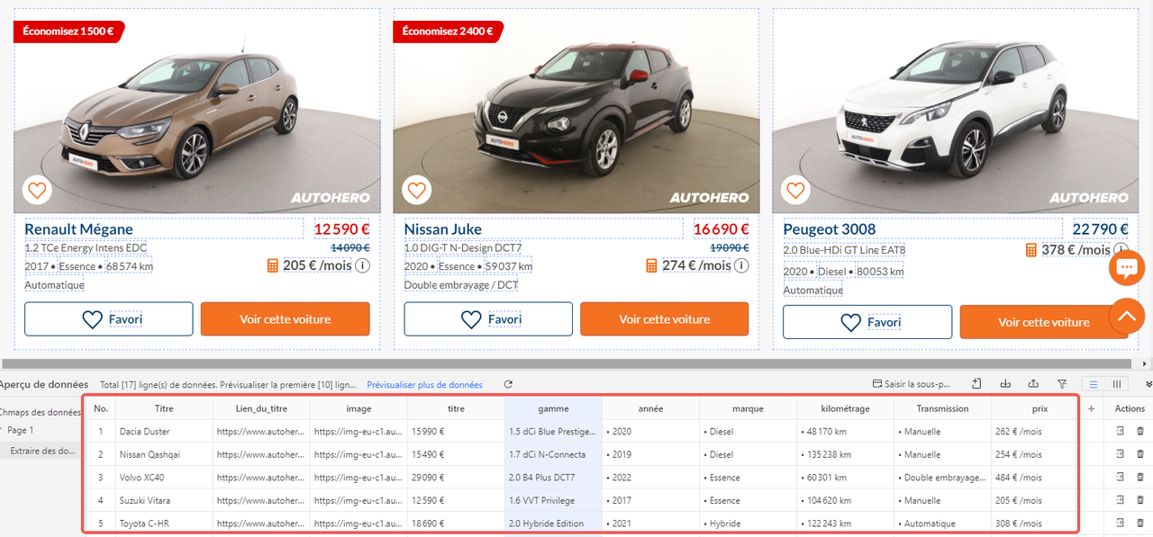 l'aspirer page web avec Octoparse