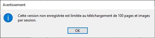 La version gratuite limite le nombre de sites et images sur Web Dumper