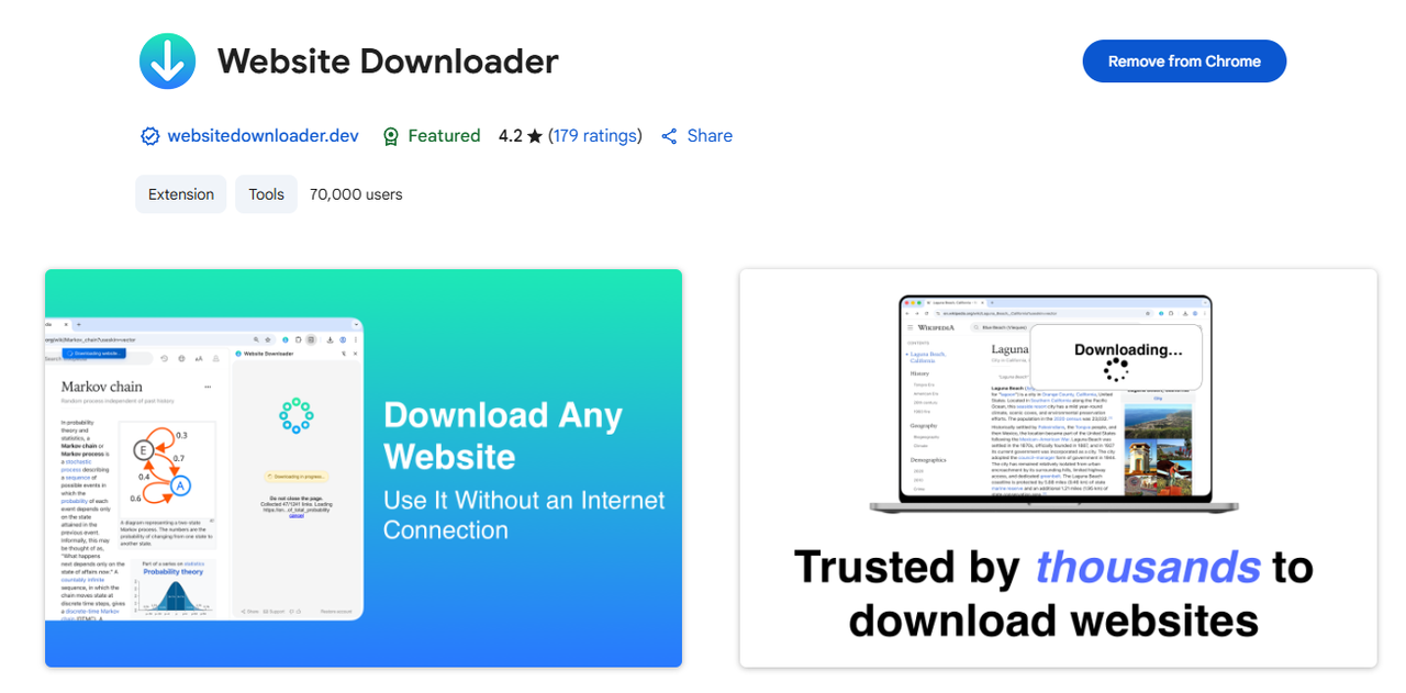 Aspirateur de site web - website downloader (extension Chrome)