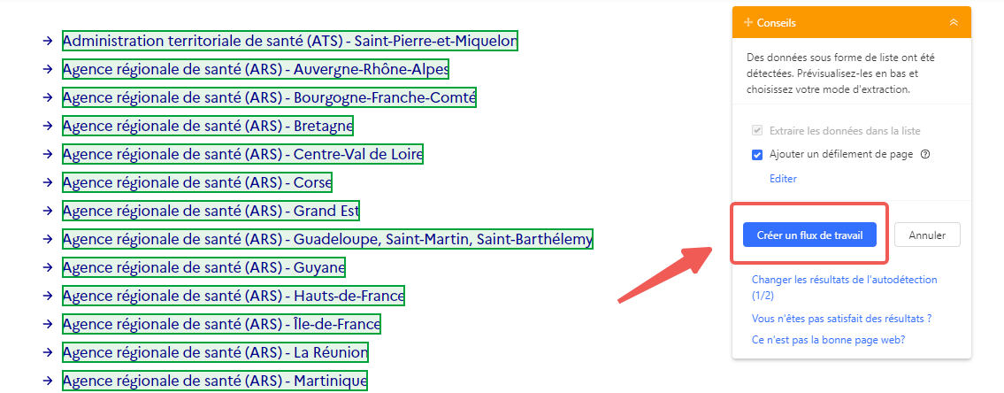 Sélectionner l'URL de la sous-page sur Octoparse