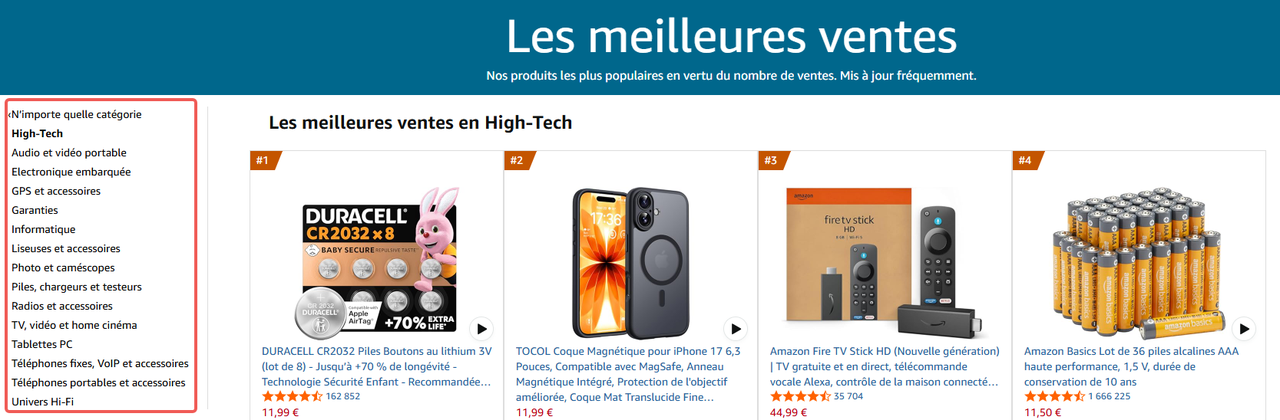 les meilleures ventes sur Amazon