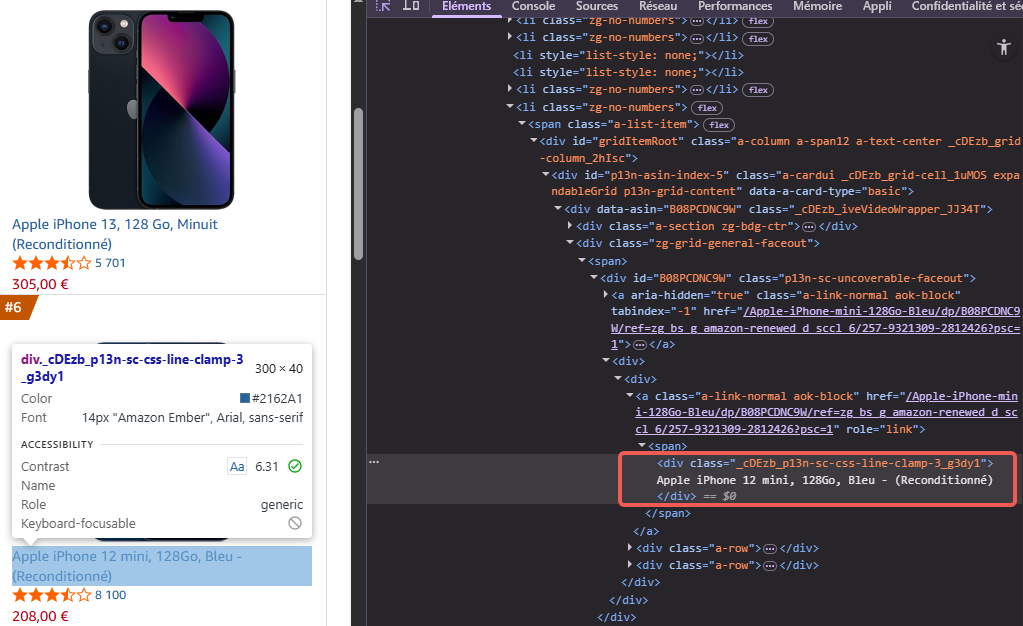le code source de la page d'Amazon
