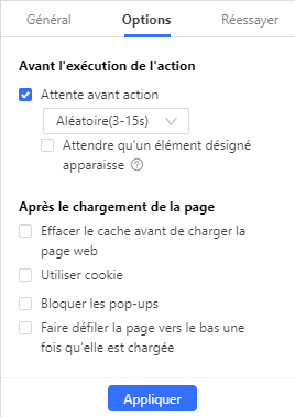 configurer l'attente avant action sur Octoparse