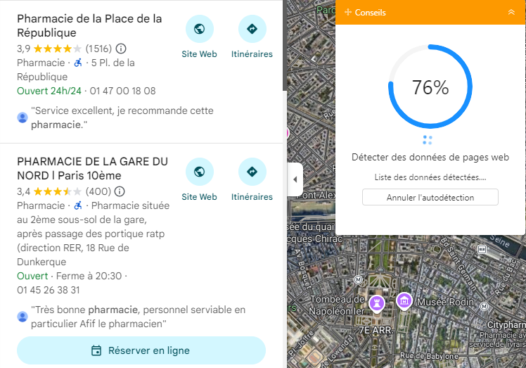 Autodétection sur Google Maps avec Octoparse