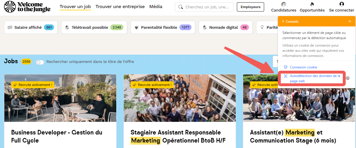 Cliquer sur "Autodétection" sur Octoparse