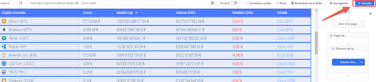 Cliquez sur le bouton "Exécuter" sur Octoparse