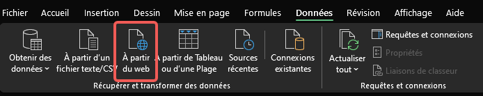 Cliquez sur "À partir du web" pour convertir HTML en Excel