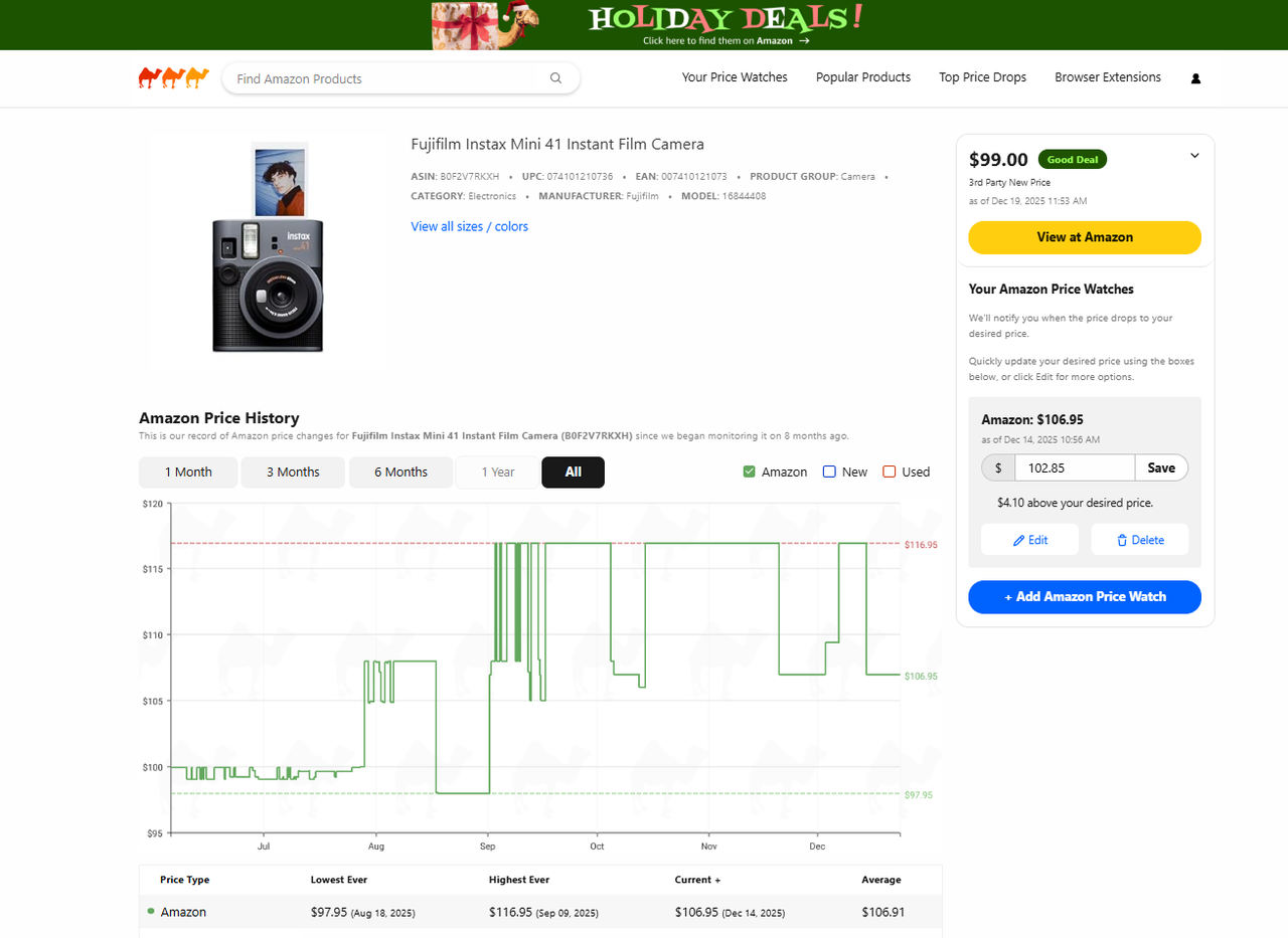 CamelCamelCamel - graphique d'historique des prix Amazon par catégorie de vendeur
