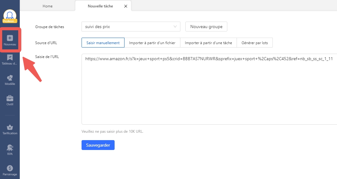 Octoparse - création d'une tâche de suivi des prix Amazon sans code