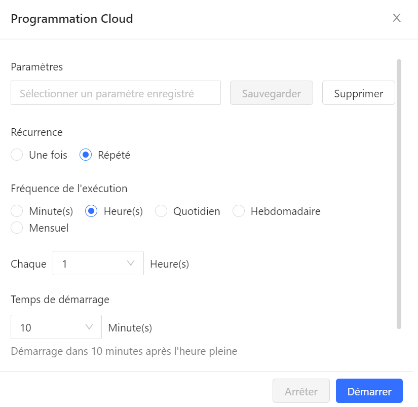 Interface Octoparse planification Cloud Run tâche PagesJaunes extraction automatique veille commerciale mensuelle sans ordinateur allumé