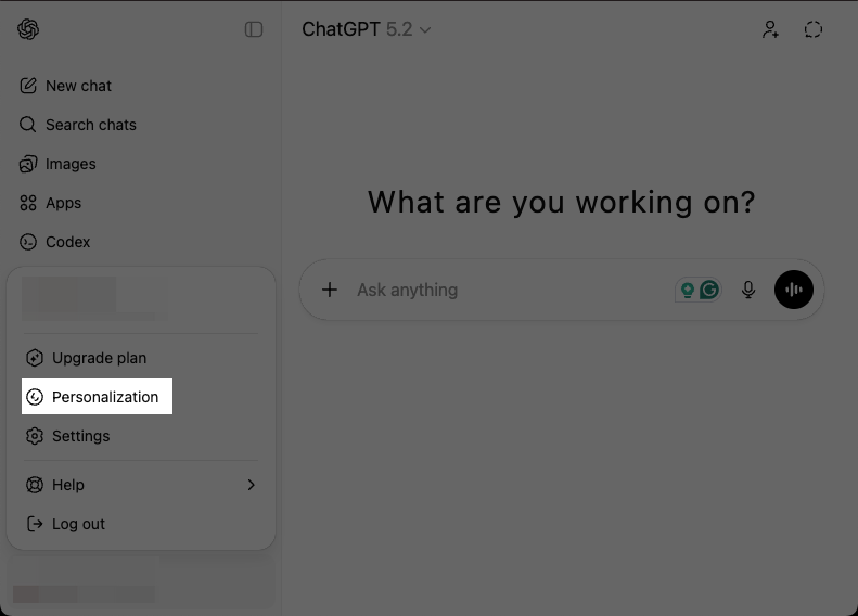 CAPTURE D'ÉCRAN : Page Paramètres > Personnalisation de ChatGPT
