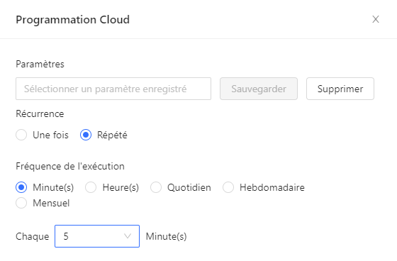 Configuration du scraping cloud Octoparse pour mise à jour automatique des cotes, planification par intervalle