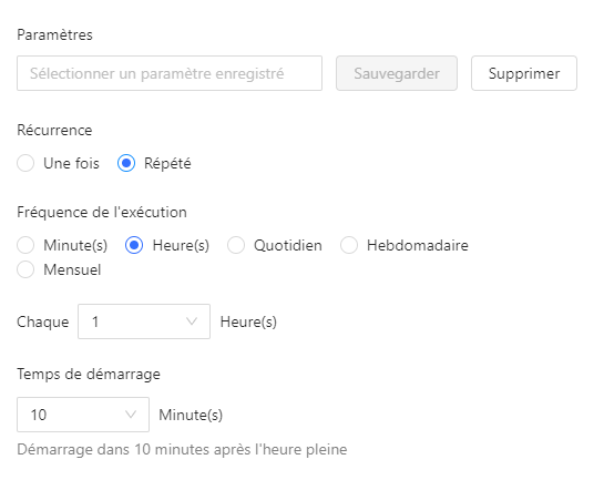 Interface de programmation des tâches automatiques dans Octoparse pour le scraping Vinted — configuration des horaires d'exécution