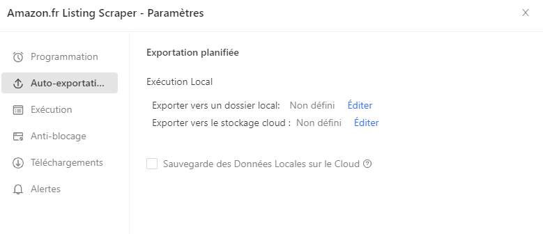 Configuration de l’auto-exportation d’une tâche Octoparse pour conserver les résultats du suivi des prix PS5