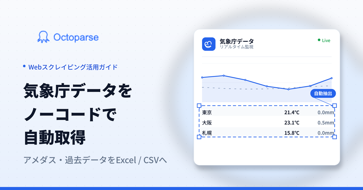 気象庁スクレイピングをノーコードで実現｜アメダスの自動取得からExcel出力まで【Octoparse】