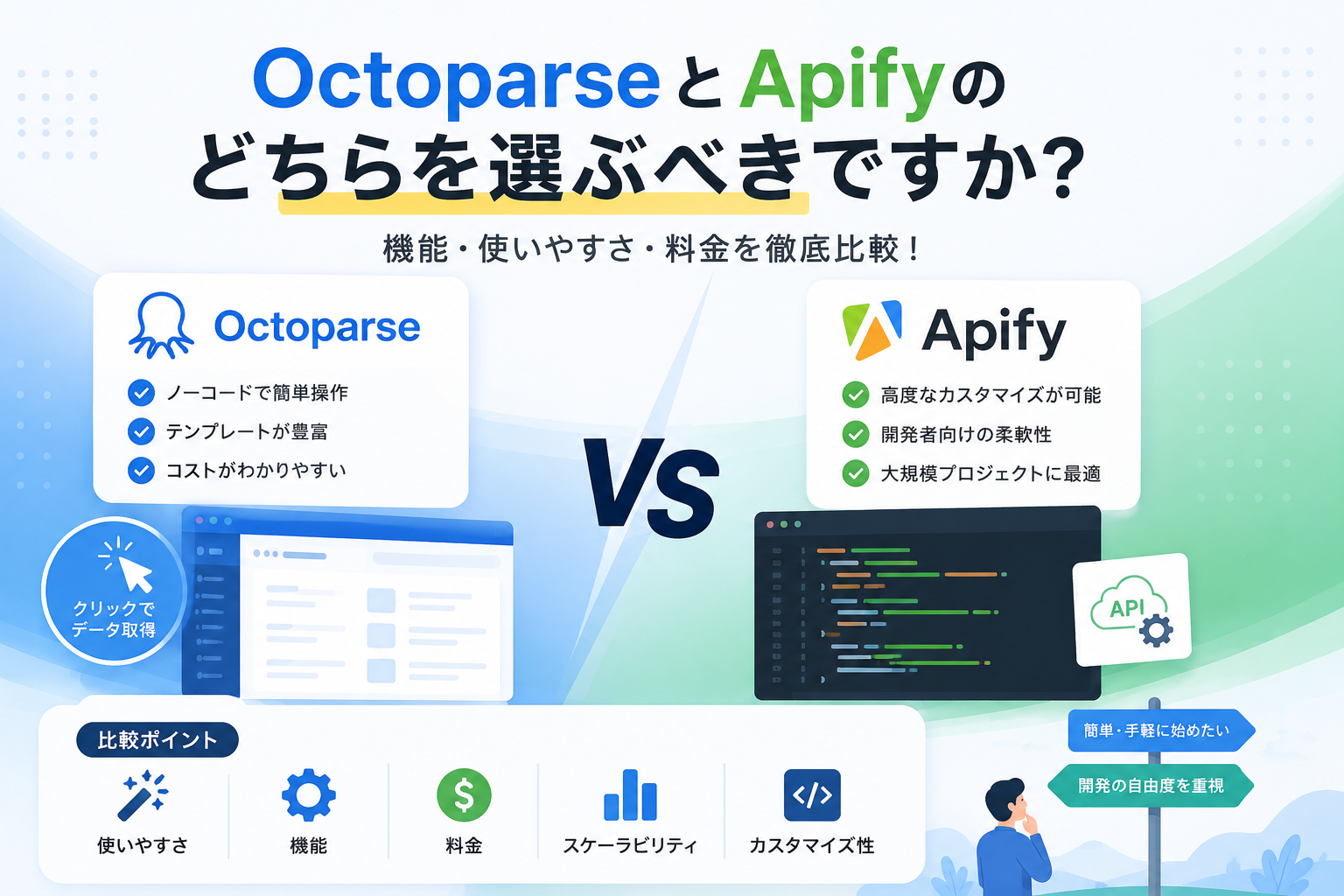 OctoparseとApifyのどちらを選ぶべきですか？｜徹底比較【2026年版】