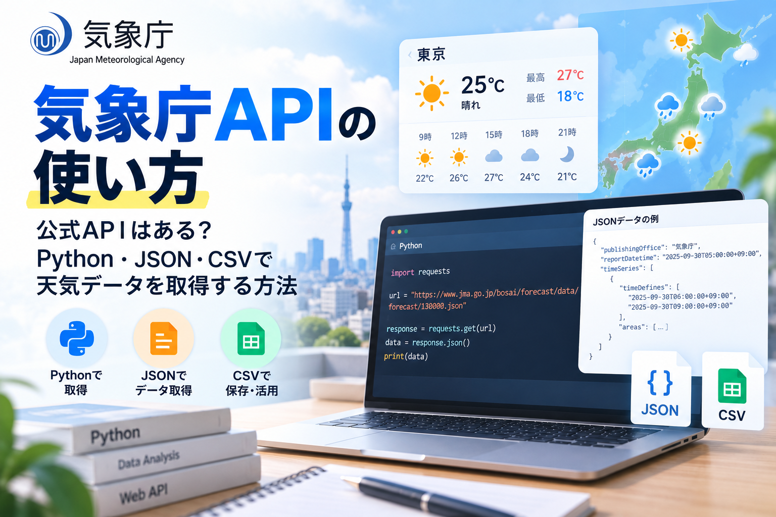 気象庁APIの使い方｜公式APIはある？Python・JSON・CSVで天気データを取得する方法